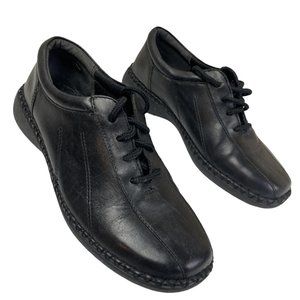 Dr Scholls Walking Sneakers Womens 7M Black Leather Low Top Lace Up Athletic